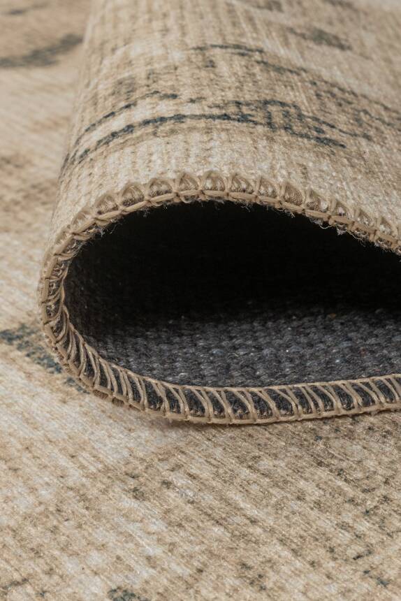 Outlet 75x150 Relic Bej Vintage Dokulu Klasik Desenli Dokuma Tabanlı Şönil Halı AL-521 - 6