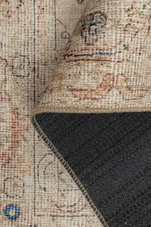 Outlet 75x150 Relic Bej / Mavi Vintage Dokulu Klasik Desenli Dokuma Tabanlı Şönil Halı AL-476 - 5