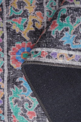 Outlet 75x150 Soul Etnik Geometrik Çiçek Desenli Dokuma Taban Dekoratif Siyah Halı AL-146 - 4