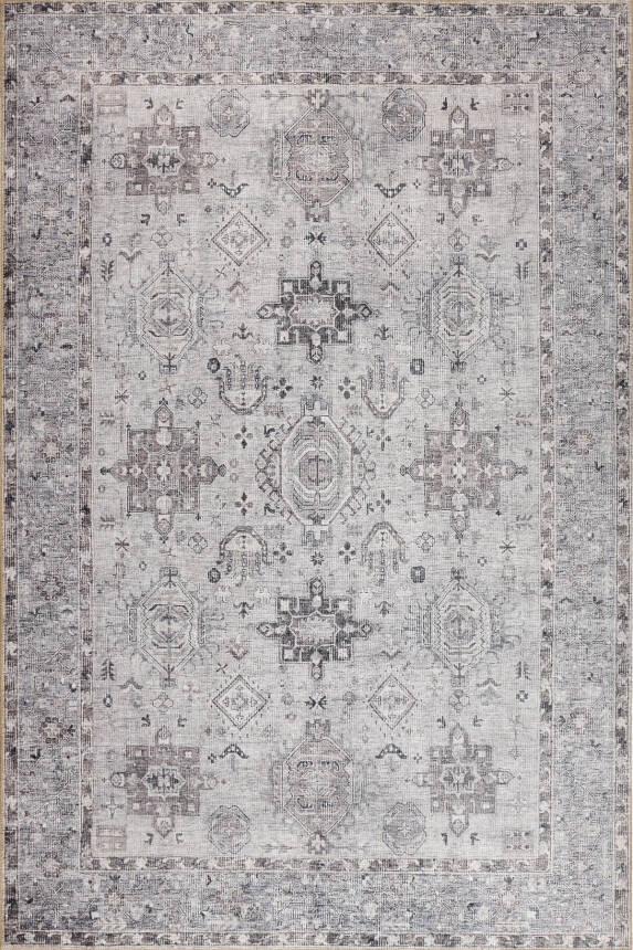 Outlet 75x150 Stonart Eskitme Vintage Desenli Gri Otantik Yıkanabilir Şönil Halı AL-461 - 2