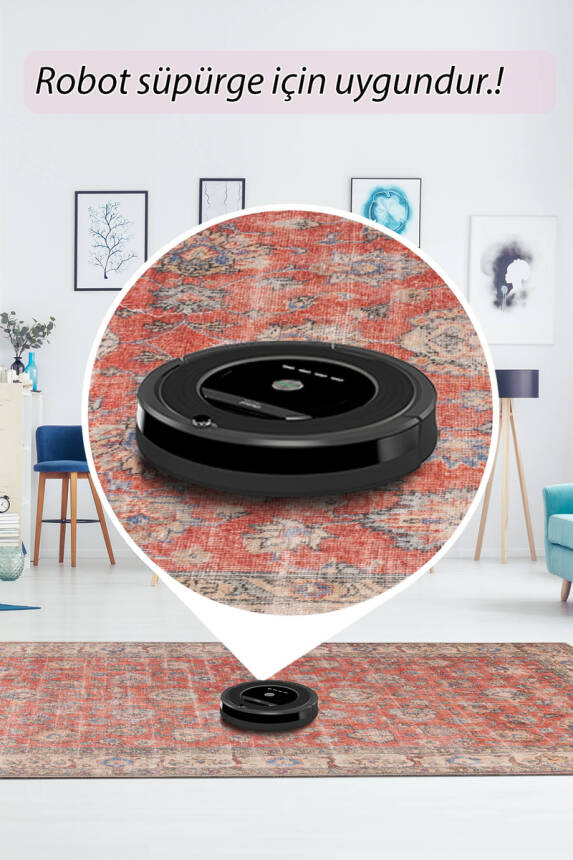 Outlet 75x230 Blues Vintage Desenli Dokuma Taban Dekoratif Kırmızı Halı AL-417 - 6