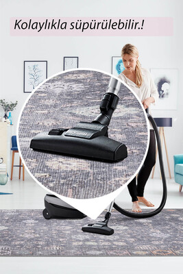 Outlet 75x230 Folk Etnik Desenli Dokuma Taban Dekoratif Gri Halı BA-19 - 7