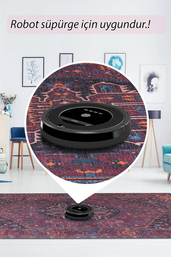 Outlet 75x230 Folk Vintage Desenli Dokuma Taban Dekoratif Bordo Halı BA-18 - 6