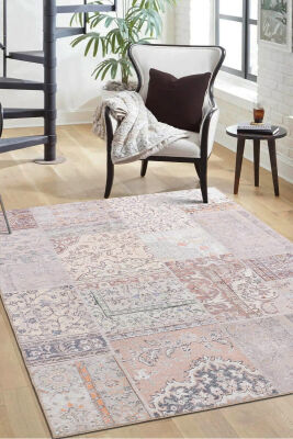 Outlet 75x230 Jazz Patchwork Desenli Dokuma Taban Dekoratif Bej Halı AL-420 - 1
