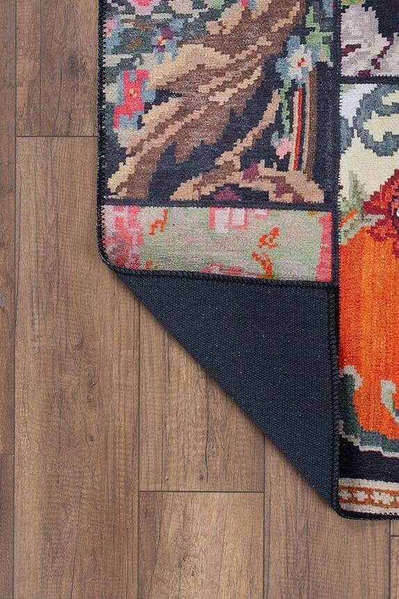 Outlet 75x230 Jazz Patchwork Karabağ Desenli Dokuma Taban Dekoratif Siyah Halı AL-153 - 5