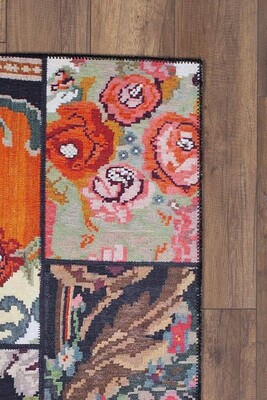 Outlet 75x230 Jazz Patchwork Karabağ Desenli Dokuma Taban Dekoratif Siyah Halı AL-153 - 3