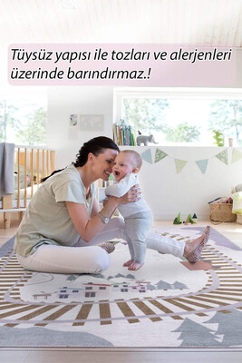 Outlet 75x230 Minor Dokuma Taban Dekoratif Gri Tren Yolu Desenli Çocuk Halısı AL-411 - 8