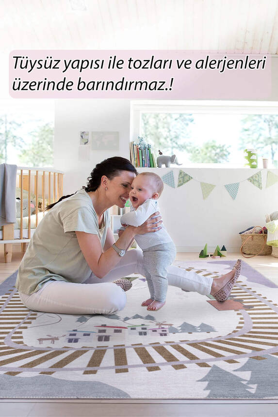 Outlet 75x230 Minor Dokuma Taban Dekoratif Gri Tren Yolu Desenli Çocuk Halısı AL-411 - 8