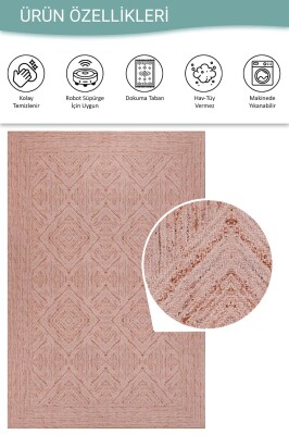 Outlet 75x230 Nora Pudra Geometrik Desenli Dokuma Tabanlı Modern Şönil Halı AL-497 - 4