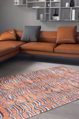 Outlet 75x230 Opus Dekoratif Dokuma Taban Turuncu Kaplan Desenli Halı AL-304 - 1