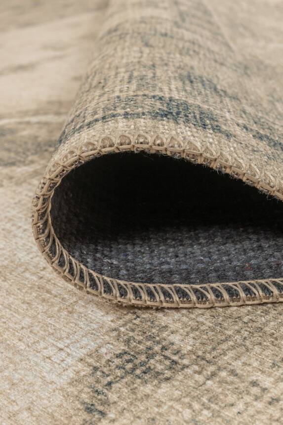 Outlet 75x230 Relic Bej Vintage Dokulu Klasik Desenli Dokuma Tabanlı Şönil Halı AL-514 - 6