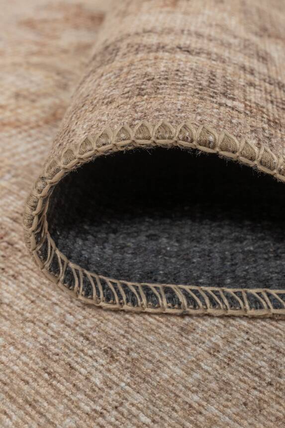 Outlet 75x230 Relic Bej Vintage Dokulu Klasik Desenli Dokuma Tabanlı Şönil Halı AL-523 - 6