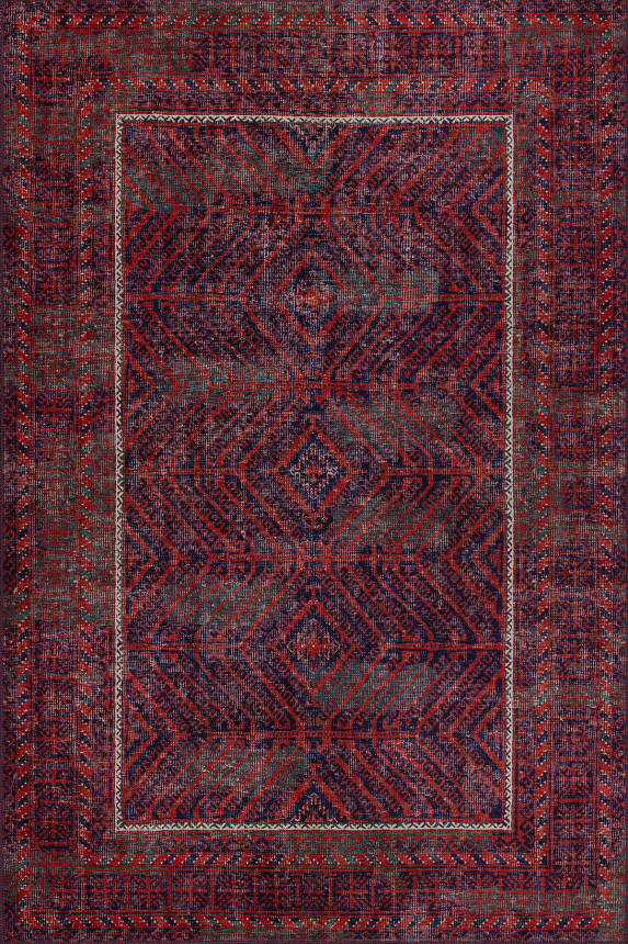 Outlet 75x230 Relic Kırmızı / Lacivert Vintage Dokulu Klasik Desenli Dokuma Tabanlı Şönil Halı AL-494 - 2