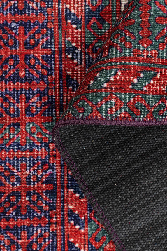 Outlet 75x230 Relic Kırmızı / Lacivert Vintage Dokulu Klasik Desenli Dokuma Tabanlı Şönil Halı AL-494 - 4