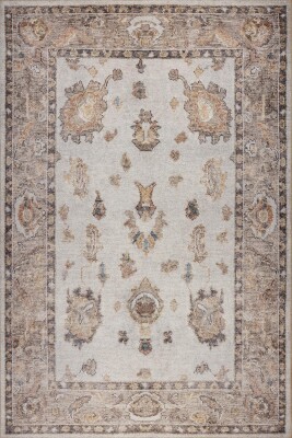 Outlet 75x230 Relic Krem Vintage Dokulu Klasik Desenli Dokuma Tabanlı Şönil Halı AL-516 - 2