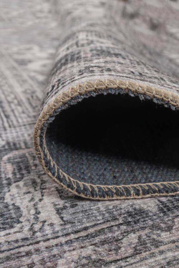 Outlet 75x230 Stonart Eskitme Vintage Desenli Gri Otantik Yıkanabilir Şönil Halı AL-455 - 6