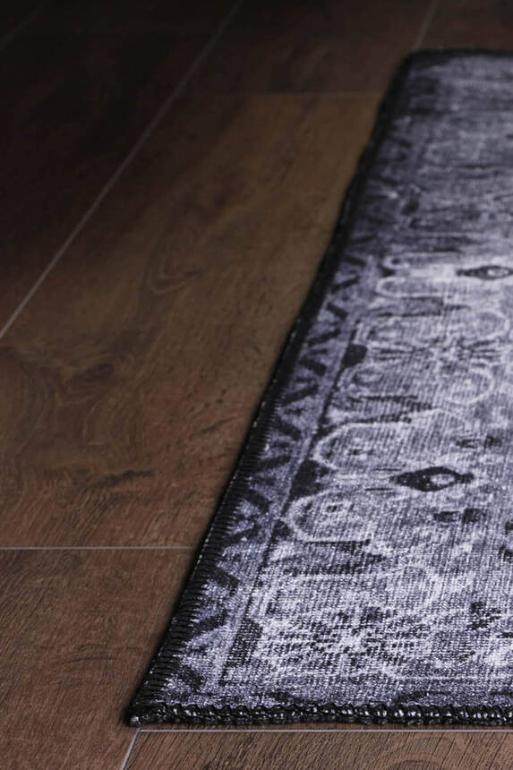 Outlet 75x300 Blues Vintage Desenli Dokuma Taban Dekoratif Gri Halı AL-22 - 6