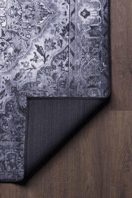 Outlet 75x300 Blues Vintage Desenli Dokuma Taban Dekoratif Gri Halı AL-22 - 5