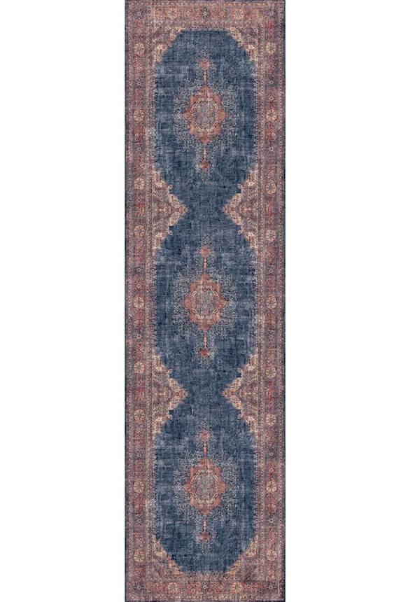Outlet 75x300 Blues Vintage Desenli Dokuma Taban Dekoratif Lacivert Halı AL-26 - 9