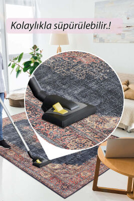 Outlet 75x300 Blues Vintage Desenli Dokuma Taban Dekoratif Lacivert Halı AL-26 - 7
