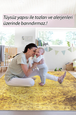 Outlet 75x300 Blues Vintage Desenli Dokuma Taban Dekoratif Sarı Halı AL-24 - 8