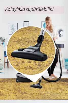 Outlet 75x300 Blues Vintage Desenli Dokuma Taban Dekoratif Sarı Halı AL-24 - 7