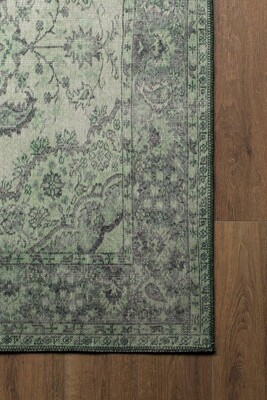 Outlet 75x300 Blues Vintage Desenli Dokuma Taban Dekoratif Yeşil Halı AL-139 - 3