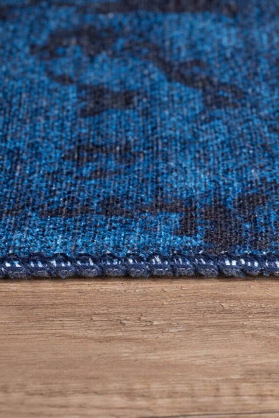 Outlet 75x300 Dorian Eskitme Desenli Dokuma Taban Dekoratif Mavi Halı AL-186-MV - 5