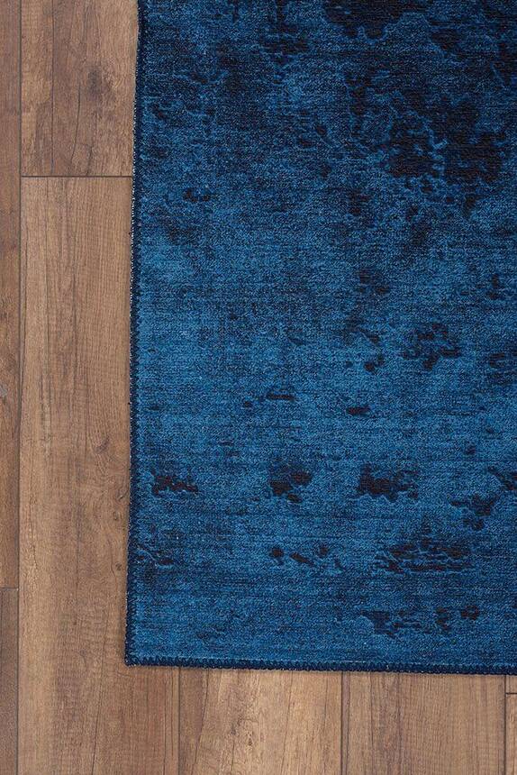 Outlet 75x300 Dorian Eskitme Desenli Dokuma Taban Dekoratif Mavi Halı AL-186-MV - 1