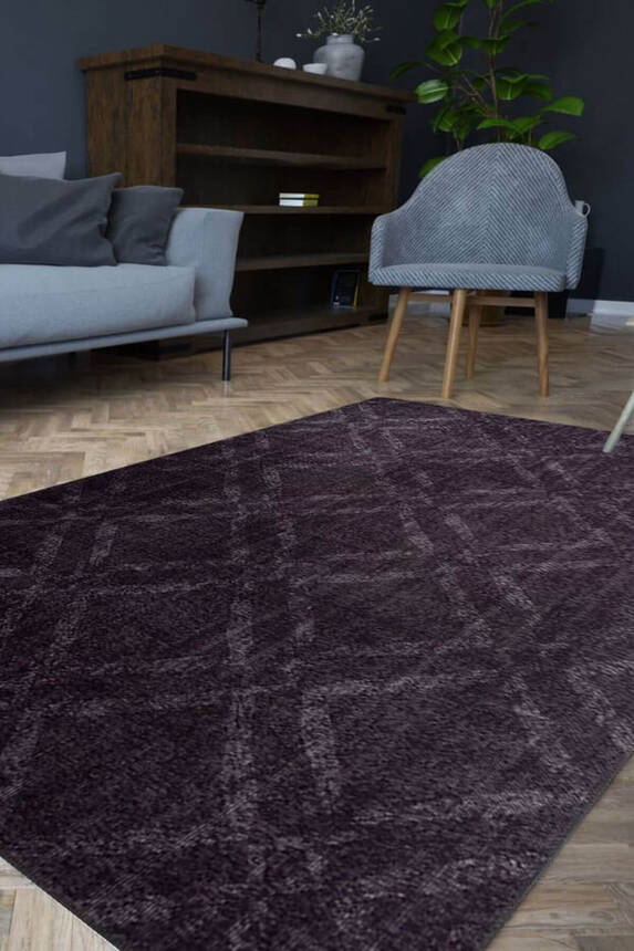 Outlet 75x300 Dorian Modern Desenli Dokuma Taban Dekoratif Siyah Halı AL-55 - 1