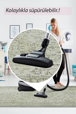 Outlet 75x300 Folk Eskitme Desenli Dokuma Taban Dekoratif Yeşil Halı BA-27 - 7