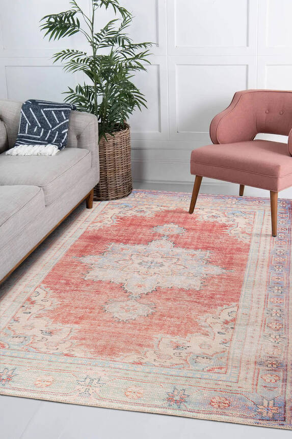 Outlet 75x300 Folk Vintage Desenli Dokuma Taban Dekoratif Kırmızı Halı BA-11 - 1