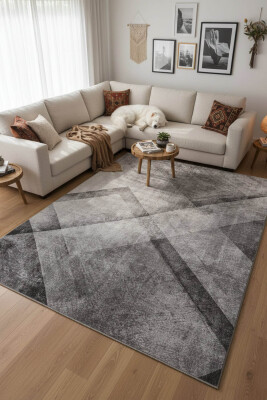 Outlet 75x300 Funk Dokuma Taban Dekoratif Modern Gri Halı AL-11 - Artloop