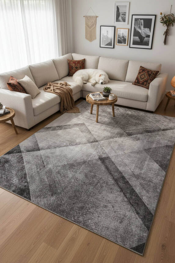 Outlet 75x300 Funk Dokuma Taban Dekoratif Modern Gri Halı AL-11 - 1