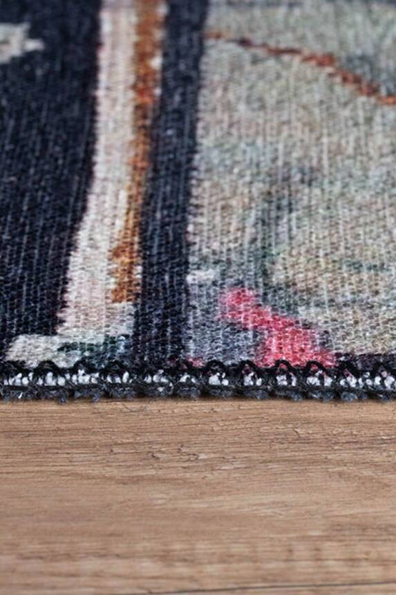 Outlet 75x300 Jazz Patchwork Karabağ Desenli Dokuma Taban Dekoratif Siyah Halı AL-153 - 7