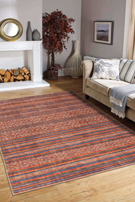 Outlet 75x300 Soul Etnik Desenli Dokuma Taban Dekoratif Kırmızı Halı AL-431 - Artloop