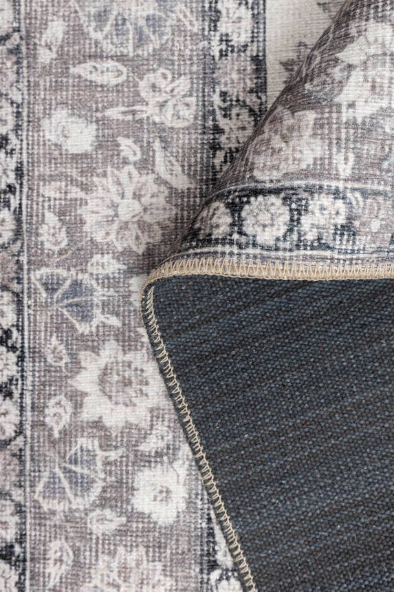 Outlet 75x300 Stonart Eskitme Vintage Desenli Gri Otantik Yıkanabilir Şönil Halı AL-447 - 5