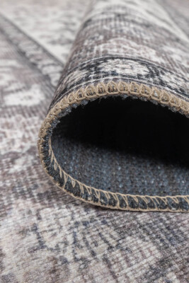 Outlet 75x300 Stonart Eskitme Vintage Desenli Gri Otantik Yıkanabilir Şönil Halı AL-447 - 6