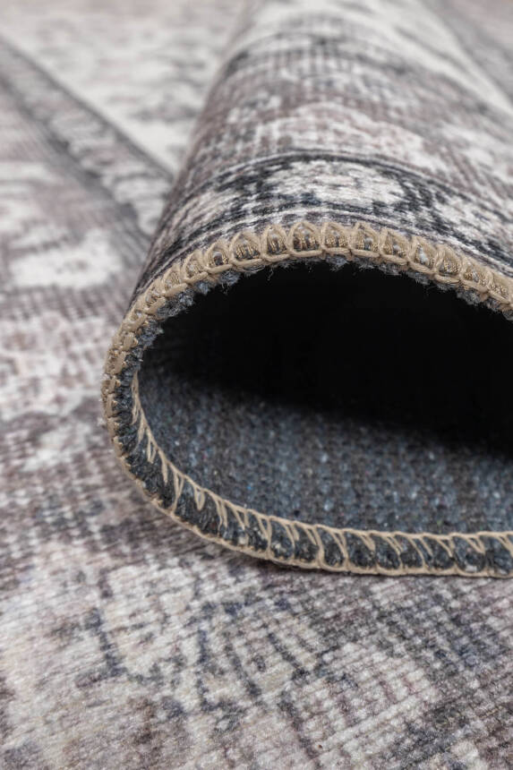 Outlet 75x300 Stonart Eskitme Vintage Desenli Gri Otantik Yıkanabilir Şönil Halı AL-447 - 6