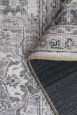 Outlet 75x300 Stonart Eskitme Vintage Desenli Gri Otantik Yıkanabilir Şönil Halı AL-455 - 5