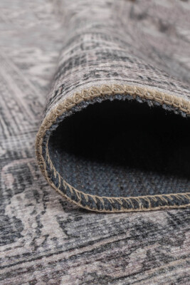 Outlet 75x300 Stonart Eskitme Vintage Desenli Gri Otantik Yıkanabilir Şönil Halı AL-455 - 6