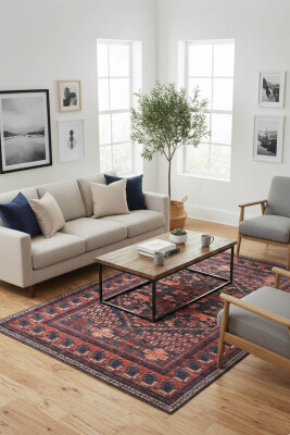 Outlet 80x150 Artloop Fuga Yumuşak Dokulu Bordo Etnik Desenli Halı KA-44 - Artloop