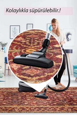 Outlet 80x150 Artloop Fuga Yumuşak Dokulu Bordo Vintage Desenli Halı KA-48 - 7