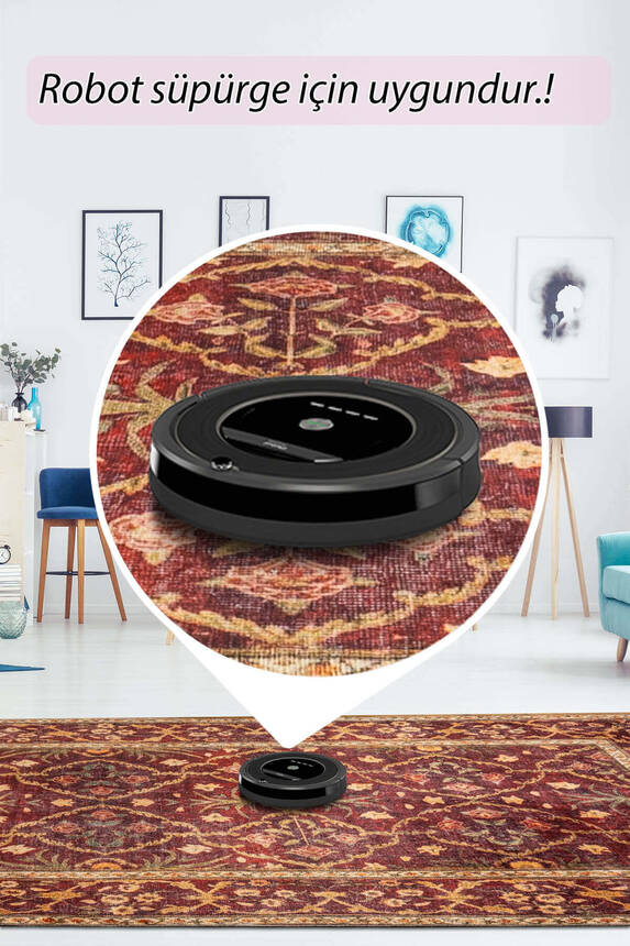 Outlet 80x150 Artloop Fuga Yumuşak Dokulu Bordo Vintage Desenli Halı KA-48 - 6