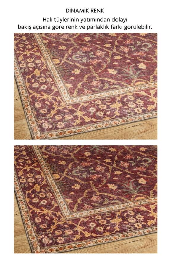 Outlet 80x150 Artloop Fuga Yumuşak Dokulu Bordo Vintage Desenli Halı KA-48 - 5