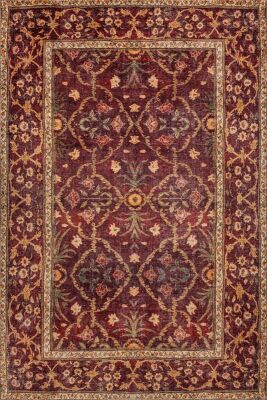 Outlet 80x150 Artloop Fuga Yumuşak Dokulu Bordo Vintage Desenli Halı KA-48 - 2