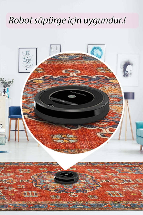 Outlet 80x150 Artloop Fuga Yumuşak Dokulu Kırmızı Vintage Desenli Halı KA-34 - 7