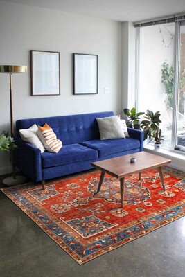 Outlet 80x150 Artloop Fuga Yumuşak Dokulu Kırmızı Vintage Desenli Halı KA-34 - Artloop