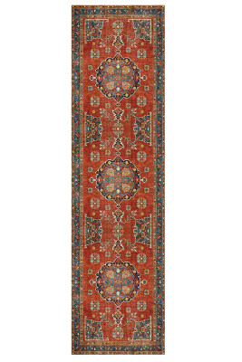 Outlet 80x150 Artloop Fuga Yumuşak Dokulu Kırmızı Vintage Desenli Halı KA-34 - 6
