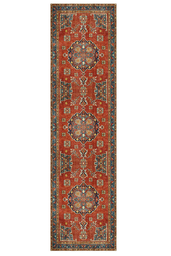 Outlet 80x150 Artloop Fuga Yumuşak Dokulu Kırmızı Vintage Desenli Halı KA-34 - 6